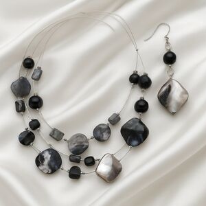 Mother-of-Pearl Multi-Strand Necklace & Shell Drop Earrings | Iridescent Beads